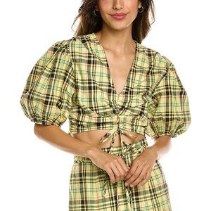 Derek Lam 10 Crosby Bella Crop Top Yellow Plaid Womens Size 6